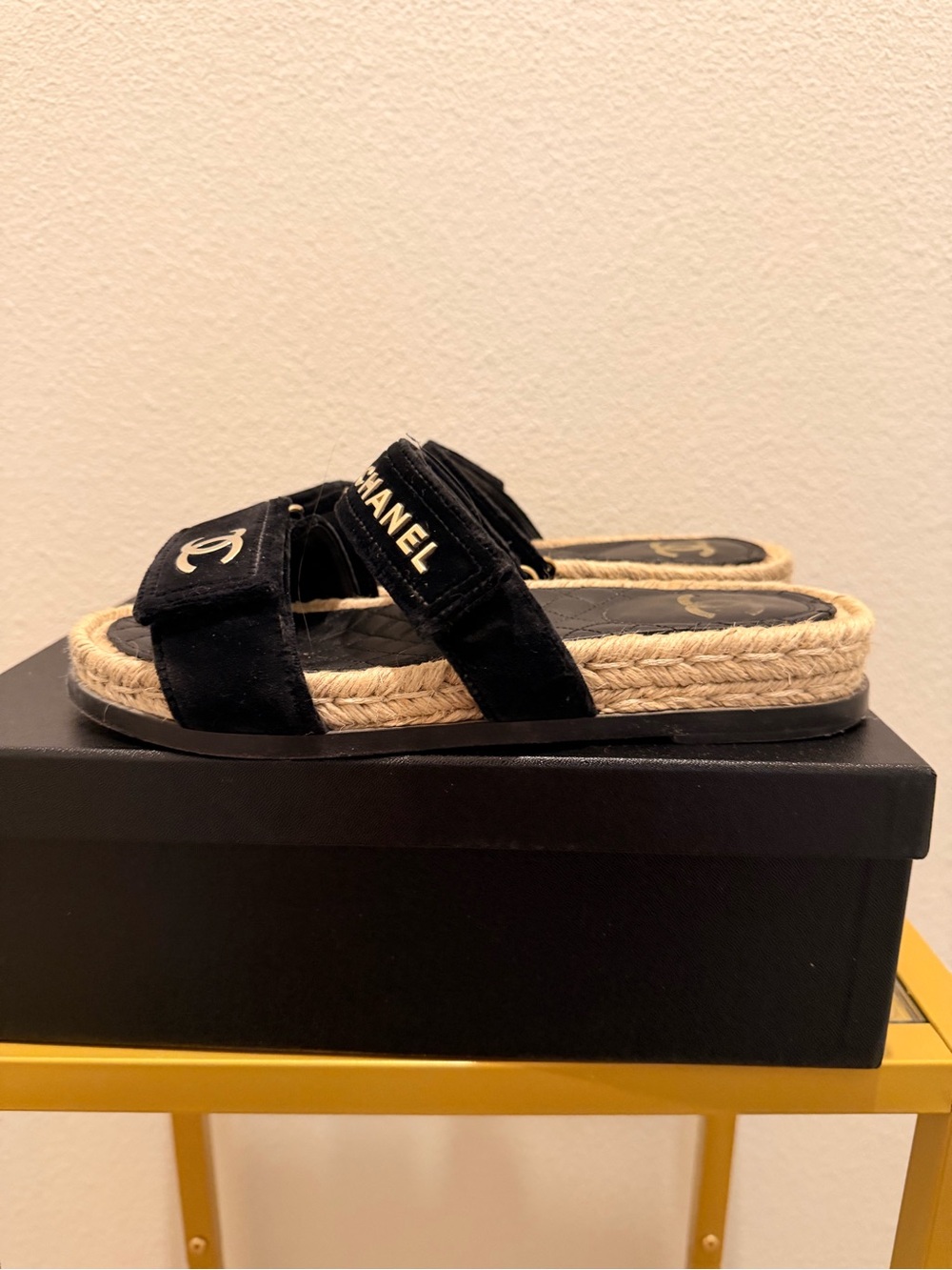 Chanel Black Quilted Velvet Espadrille Slide Sandals 38 - Picture 7 of 11